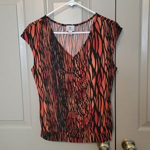 Worthington black and orange striped stretchy top.